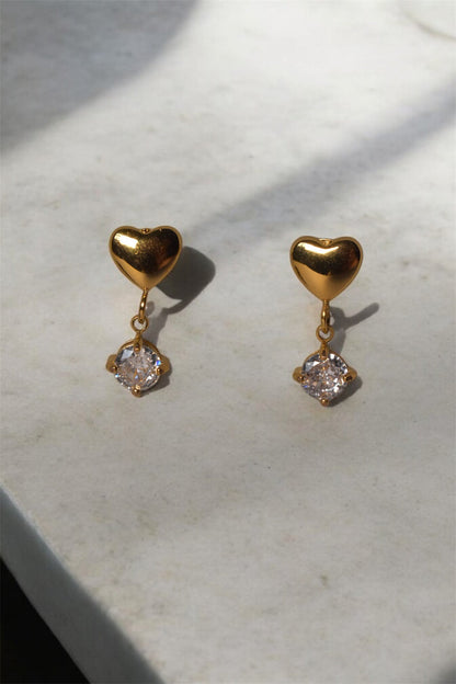 Heart & Crystal Drop Earrings