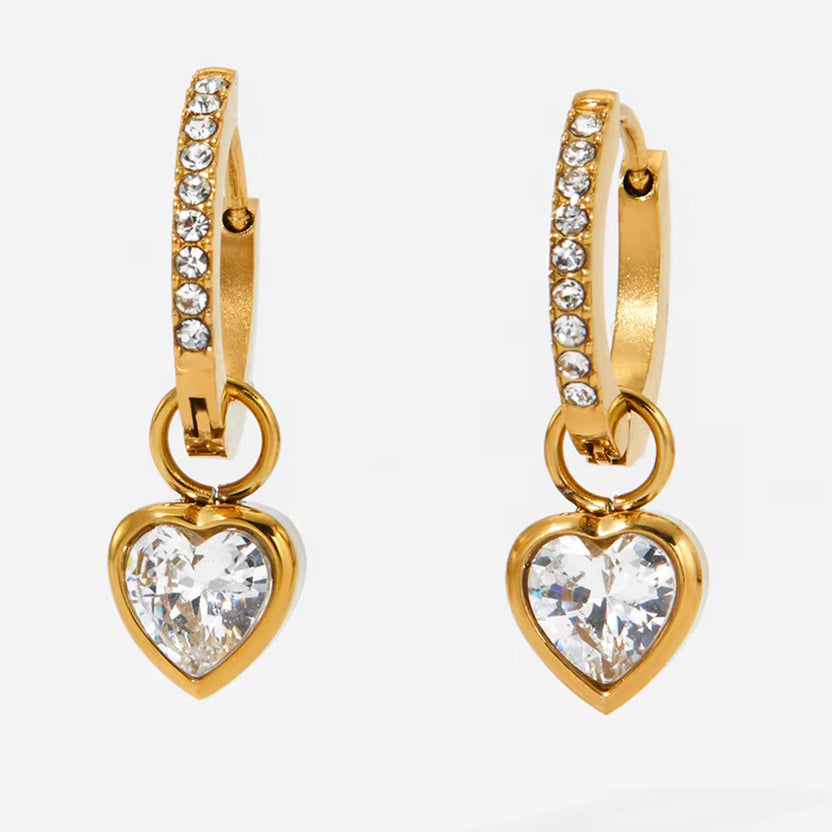 Rose Heart Teardrop Charm Earrings