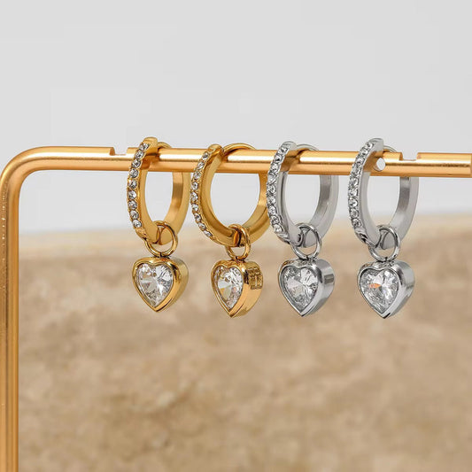 Rose Heart Teardrop Charm Earrings