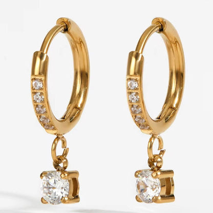 Round CZ Drop Huggie Earrings