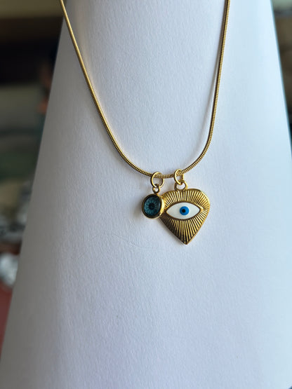 Evil Eye Heart Charm Necklace