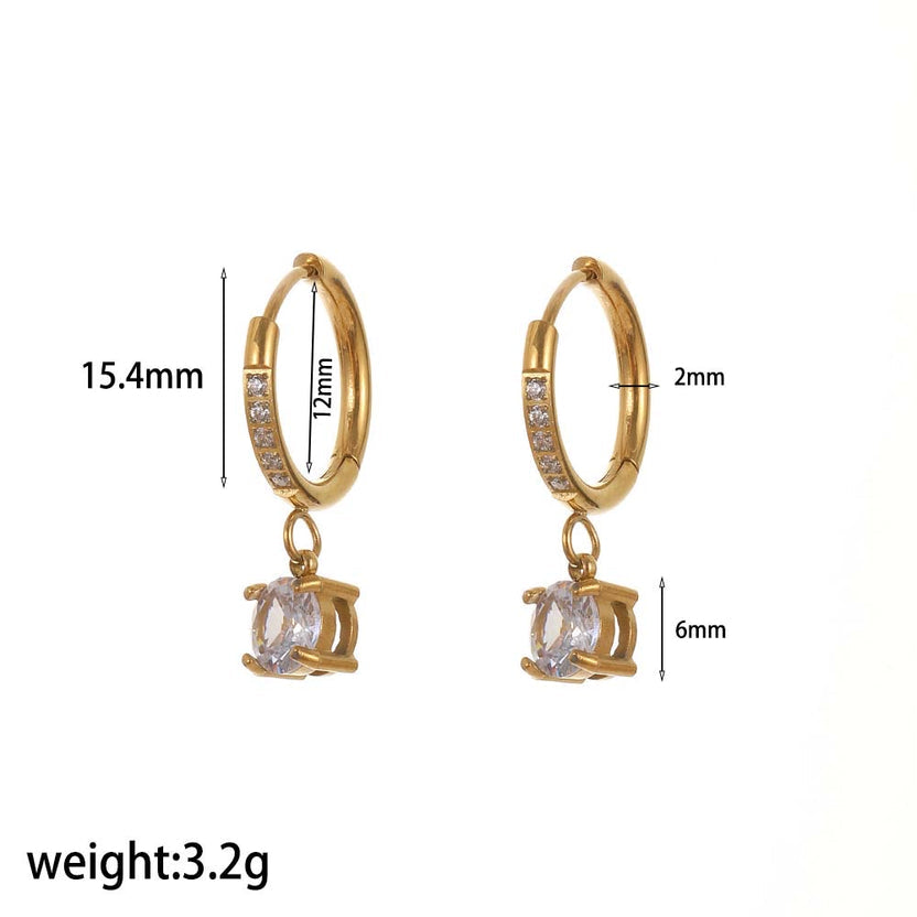 Round CZ Drop Huggie Earrings