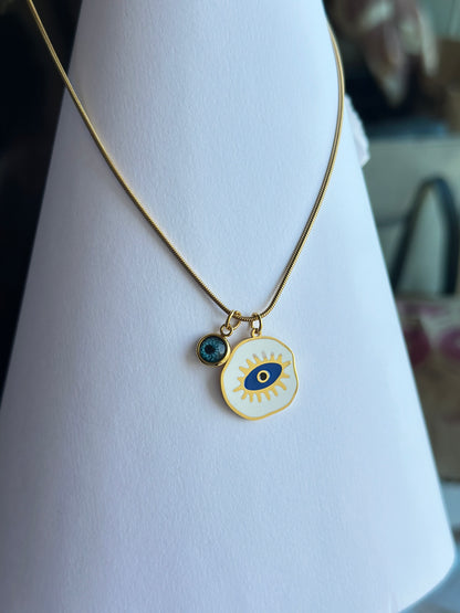 Evil Eye Disc Charm Necklace