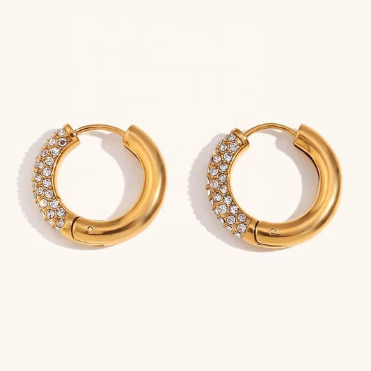 Chunky Pavé CZ Encrusted Hoop Earrings