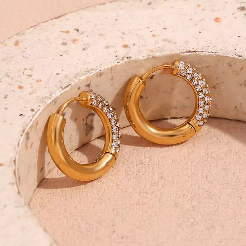 Chunky Pavé CZ Encrusted Hoop Earrings