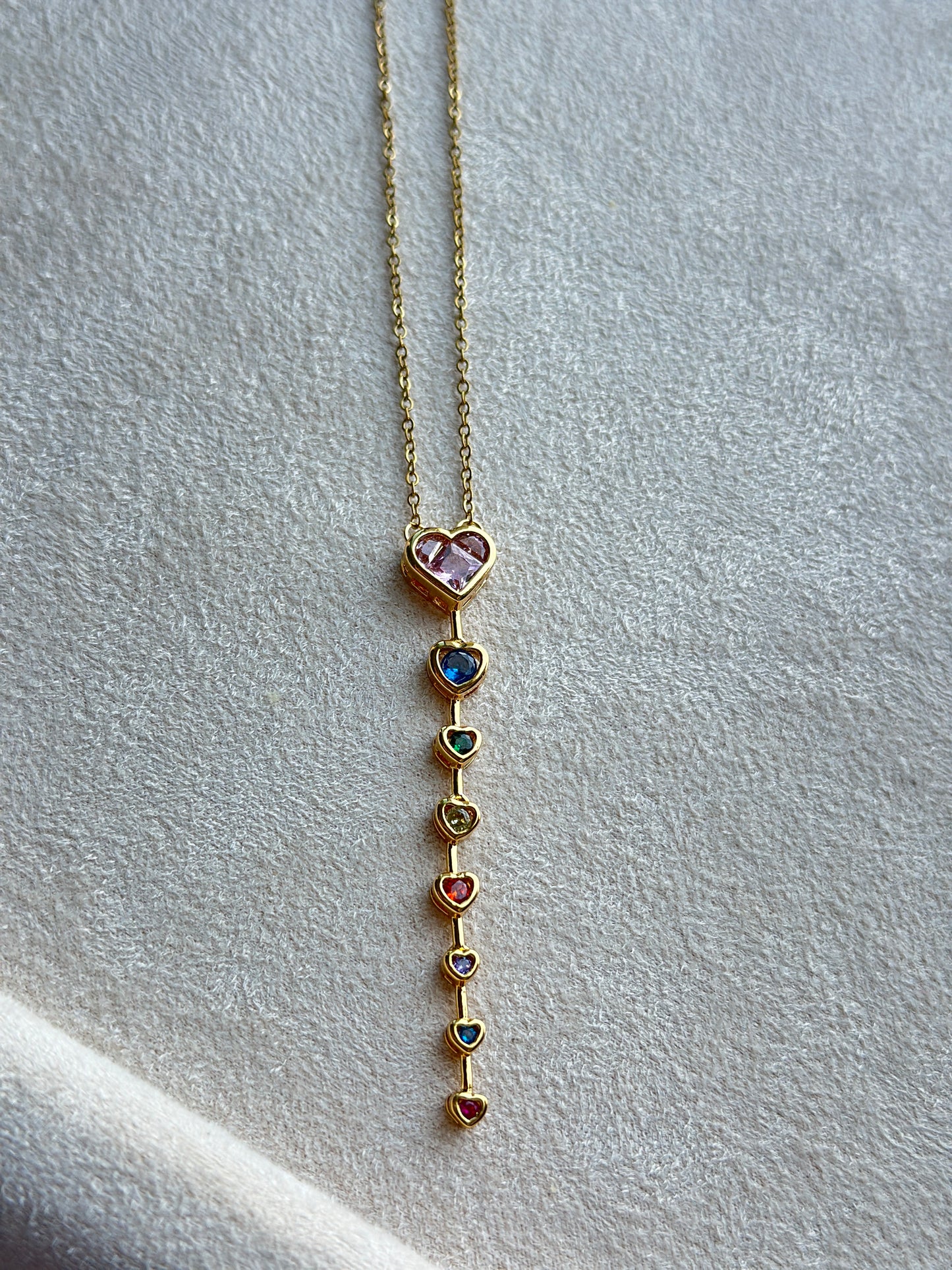 Rainbow Multi Heart Bar Drop Necklace