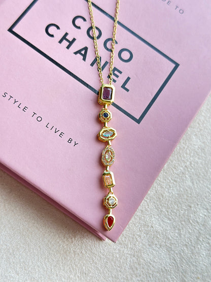 Multi Shape Coloured CZ Bar Drop Necklace