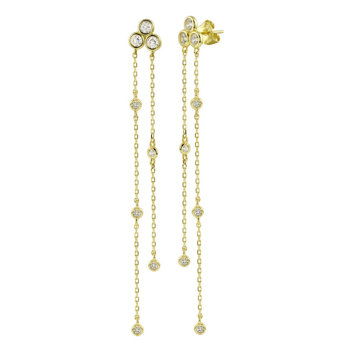 Long CZ Chain Tassel Drop Earrings