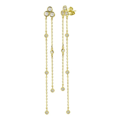 Long CZ Chain Tassel Drop Earrings