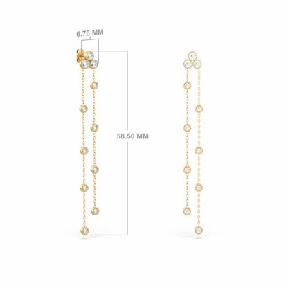 Long CZ Chain Tassel Drop Earrings