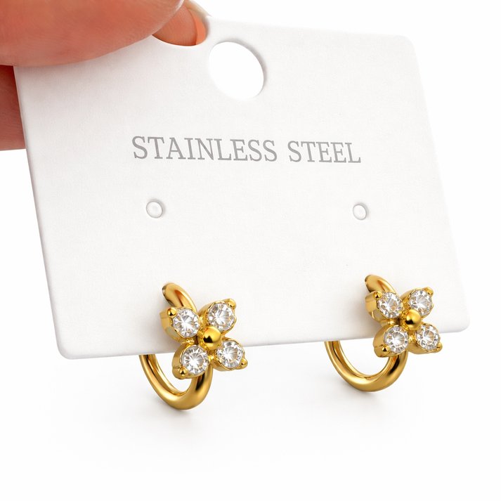 CZ Star Flower Charm Earrings