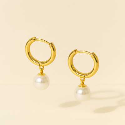 Mini Gold Pearl Hoop Earrings