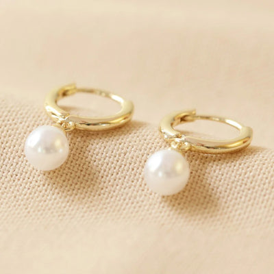 Mini Gold Pearl Hoop Earrings