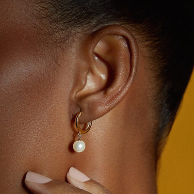 Mini Gold Pearl Hoop Earrings