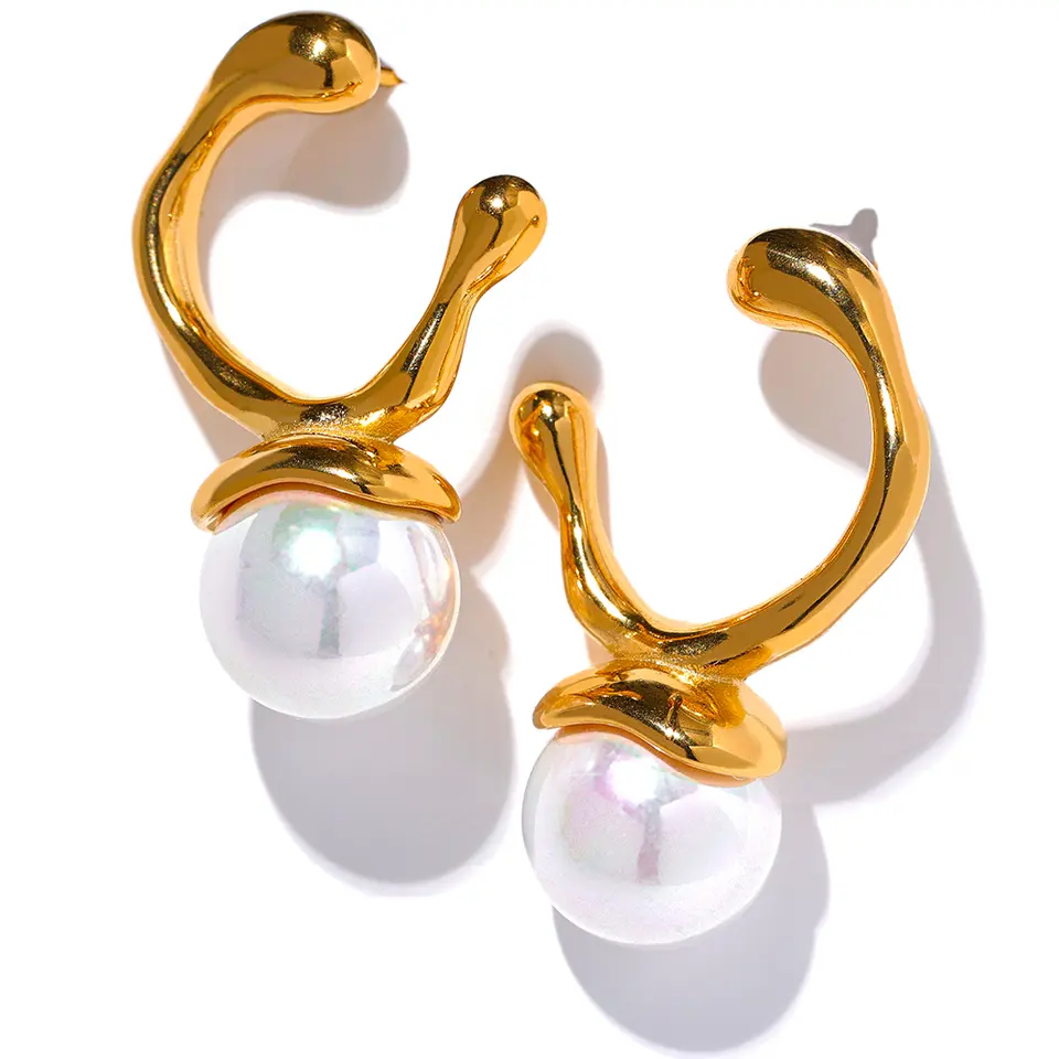 Twisted Hoop Pearl Drop Earrings