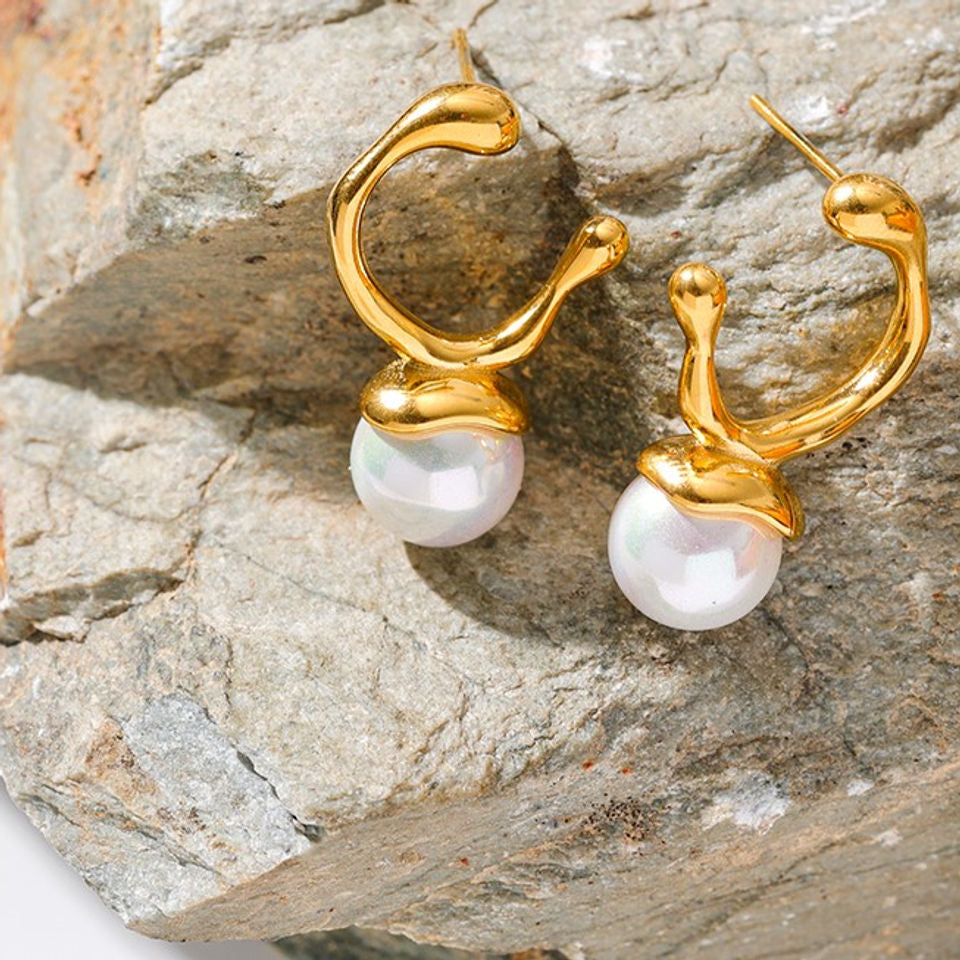 Twisted Hoop Pearl Drop Earrings