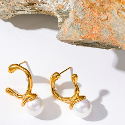 Twisted Hoop Pearl Drop Earrings