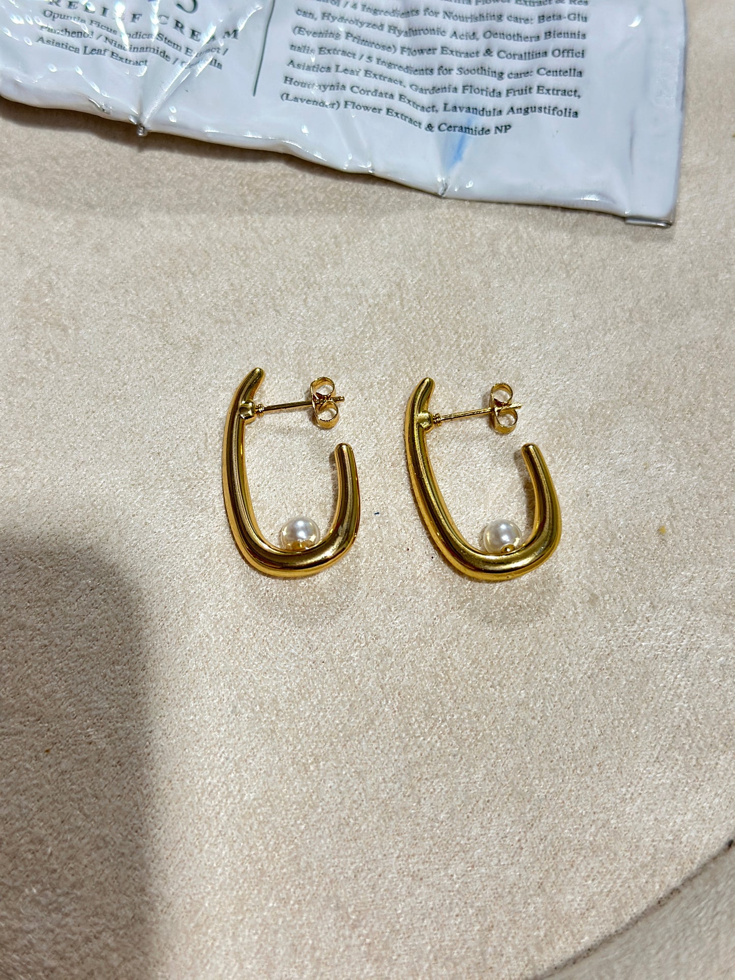 Oval Pearl Drop Hoop Earrings