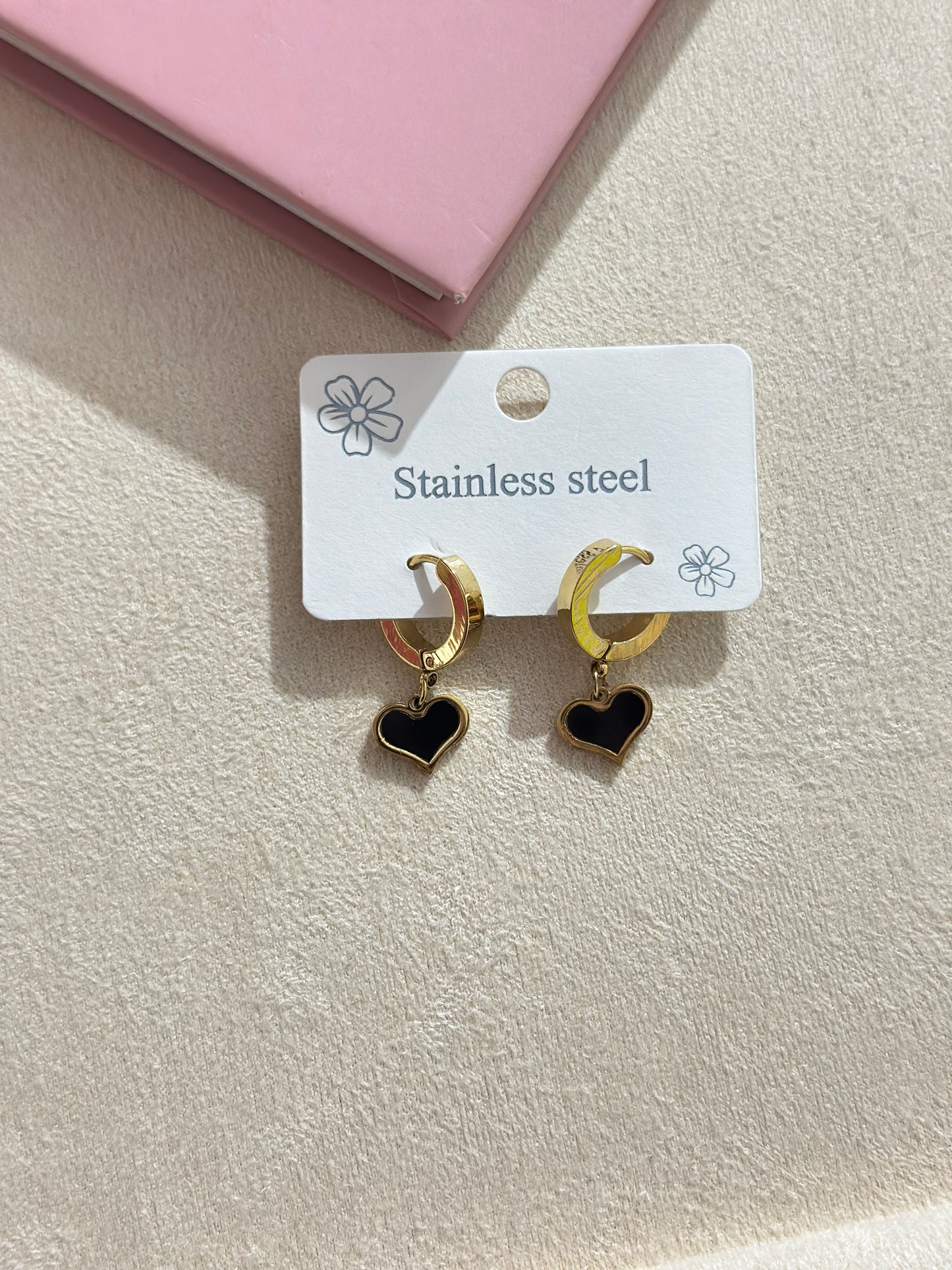 Black Enamel Heart Charm Earrings