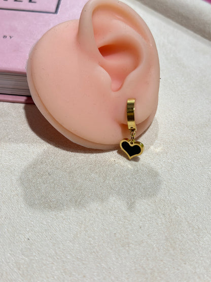 Black Enamel Heart Charm Earrings