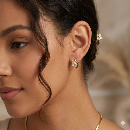 CZ Star Flower Charm Earrings