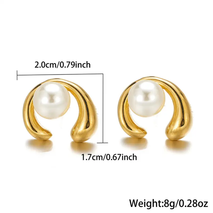 Gold Swirl Pearl Stud Earrings