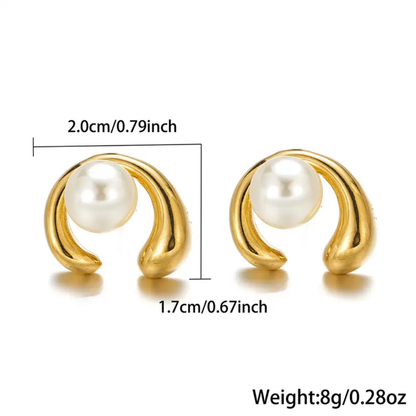 Gold Swirl Pearl Stud Earrings