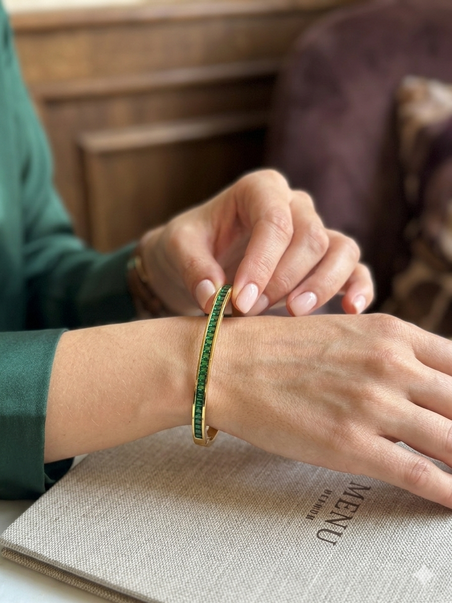 Emerald Green Baguette Imported Stones Bangle