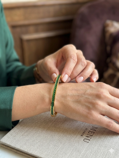 Emerald Green Baguette Imported Stones Bangle