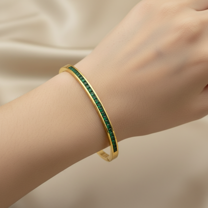 Emerald Green Baguette Imported Stones Bangle