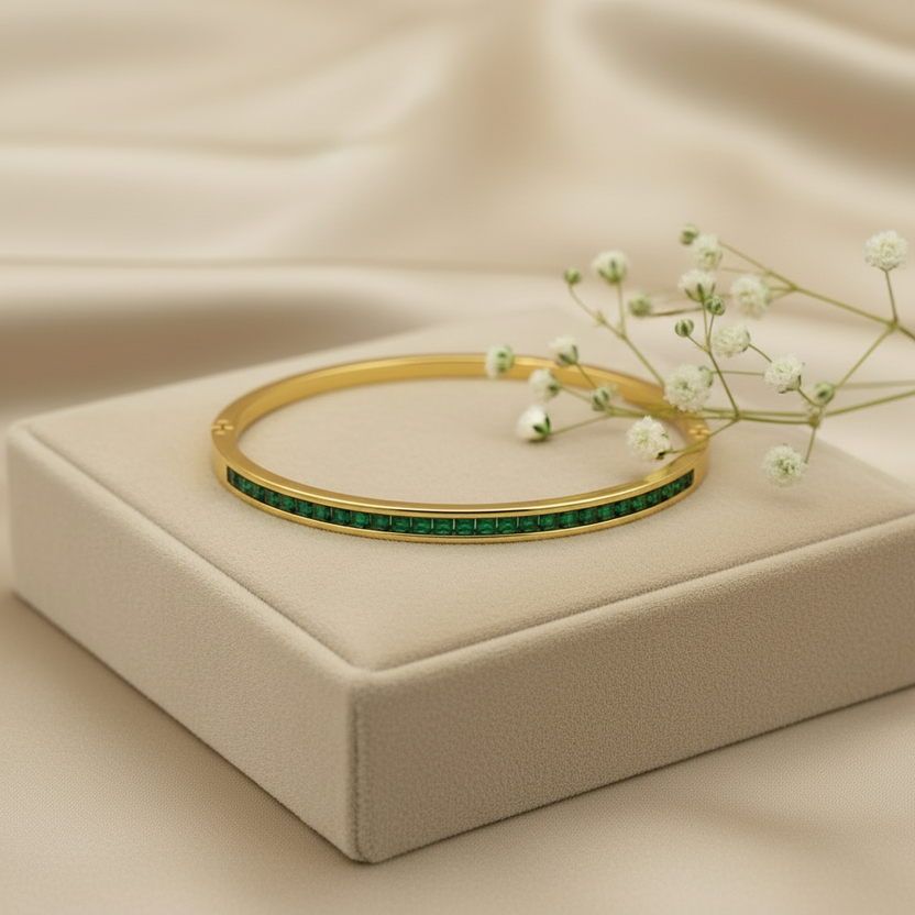 Emerald Green Baguette Imported Stones Bangle