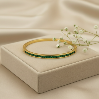 Emerald Green Baguette Imported Stones Bangle