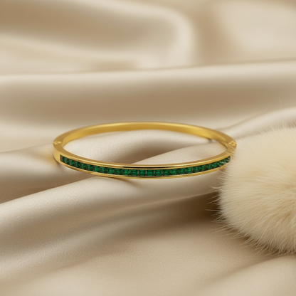 Emerald Green Baguette Imported Stones Bangle
