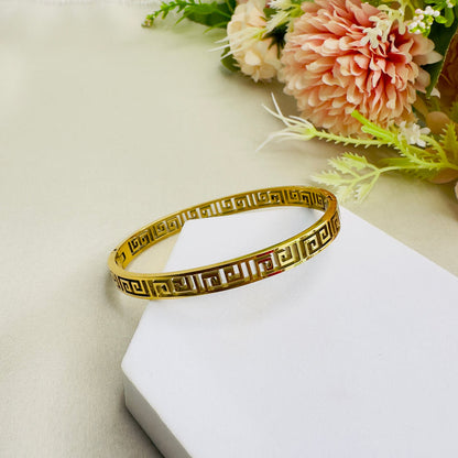 Greek Key Pattern Gold Bangle