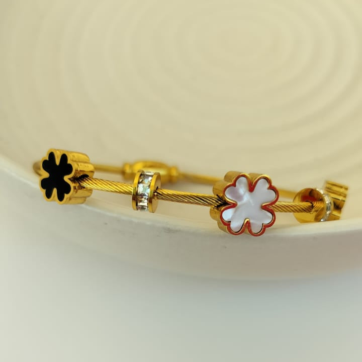 MOP Clover &  Imported Stone Twisted Wire Bangle
