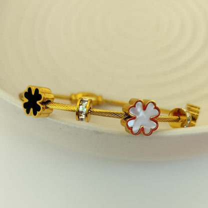 MOP Clover &  Imported Stone Twisted Wire Bangle