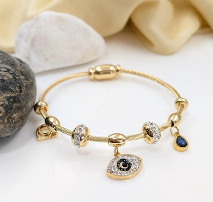 Evil Eye Multi Charm Twisted Wire Bracelet