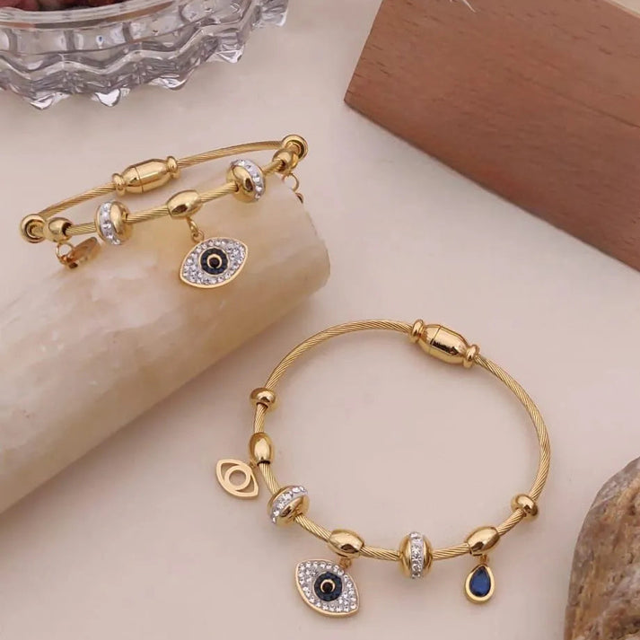 Evil Eye Multi Charm Twisted Wire Bracelet