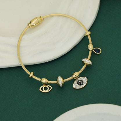 Evil Eye Multi Charm Twisted Wire Bracelet