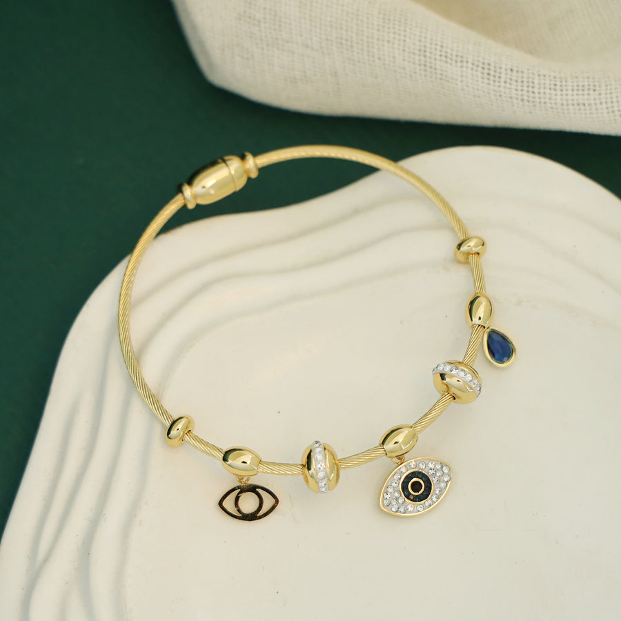 Evil Eye Multi Charm Twisted Wire Bracelet