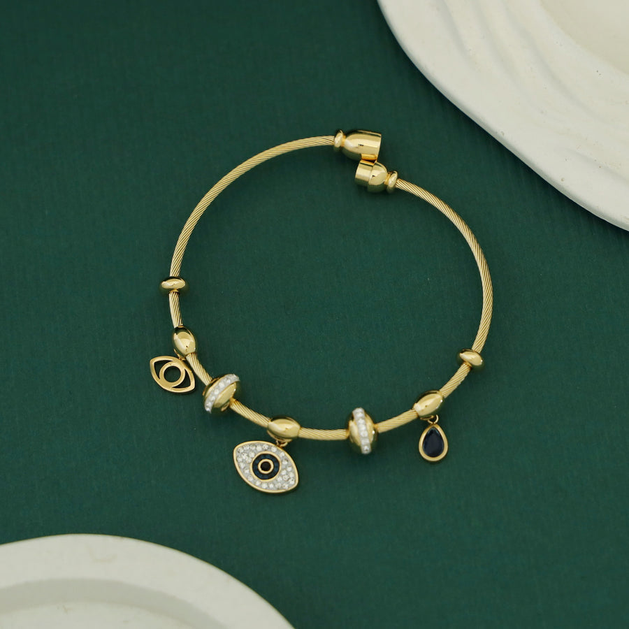 Evil Eye Multi Charm Twisted Wire Bracelet