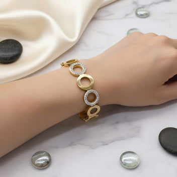 Alternating Circle & Imported Stone Open Ring Link Bracelet