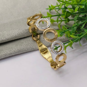 Alternating Circle & Imported Stone Open Ring Link Bracelet