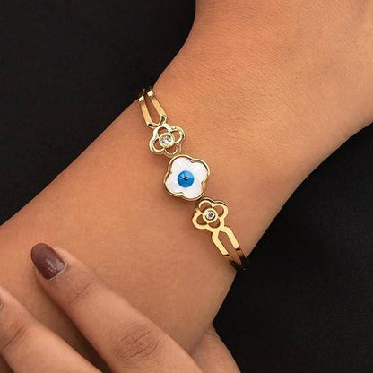 MOP Evil Eye Flower Cuff Bangle