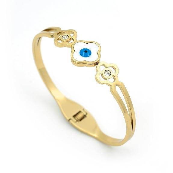 MOP Evil Eye Flower Cuff Bangle
