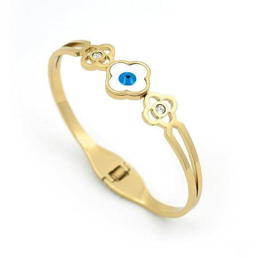 MOP Evil Eye Flower Cuff Bangle