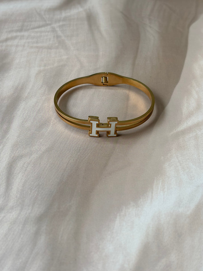 White Enamel H Cuff Bangle