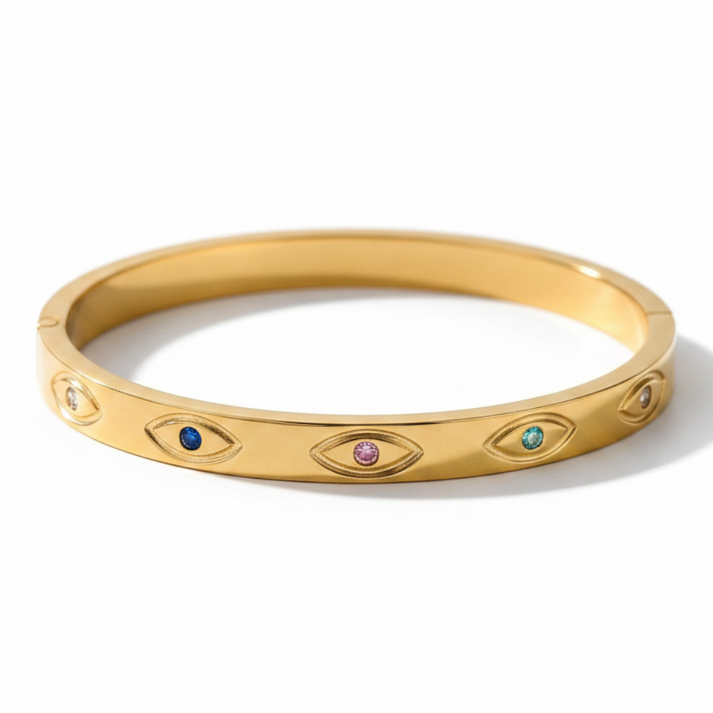 Multi Colour Evil Eye Gold Bangle