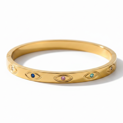 Multi Colour Evil Eye Gold Bangle