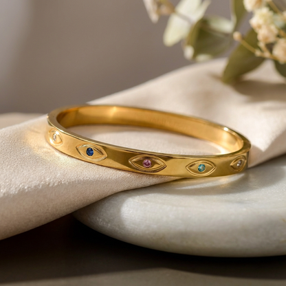 Multi Colour Evil Eye Gold Bangle